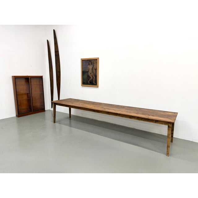 Large Pine Farmhouse Table with Spindle Legs, 1950s For Sale - Image 3 of 18