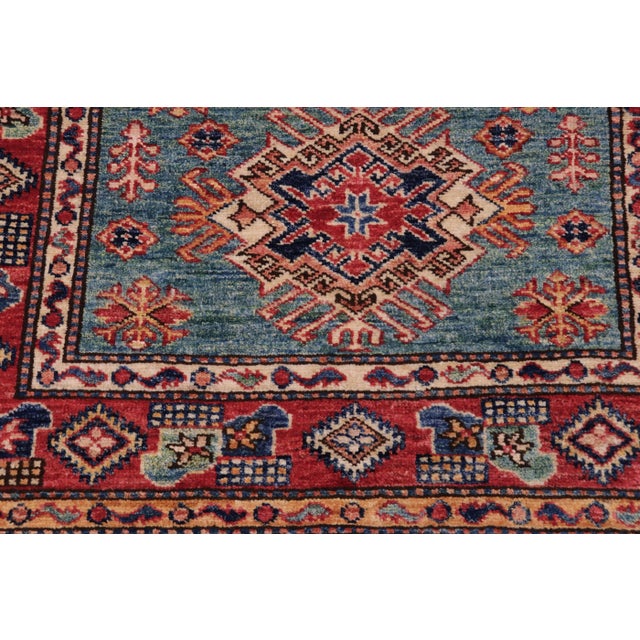 2000 - 2009 Southwestern Kazak Green/Red Wool Rug - 3'0'' X 4'0'' For Sale - Image 5 of 7