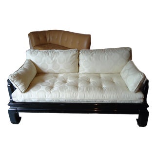 Late 20th Century Japanese Black Lacquered Chinoiserie Love Seat For Sale