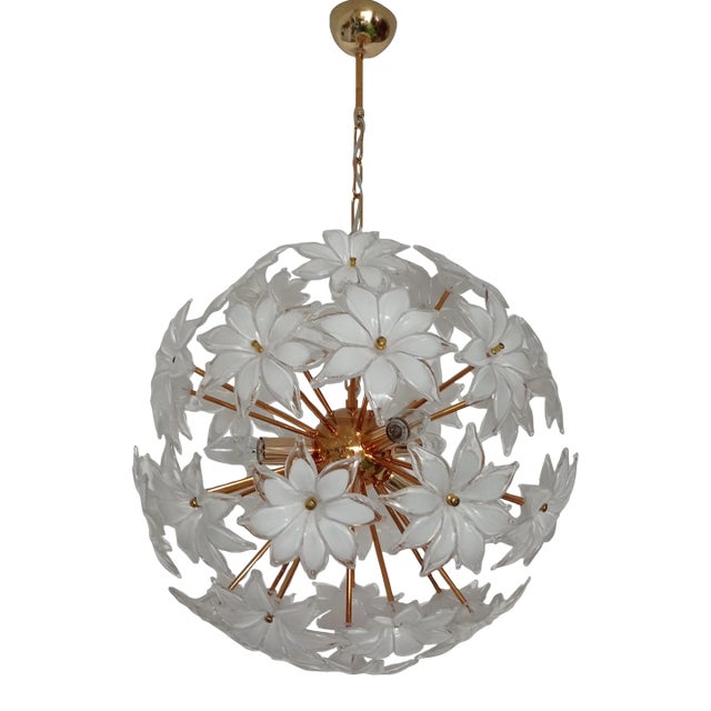 1970s Sputnik Murano White Chandelier Basket Pendant Lighting For Sale
