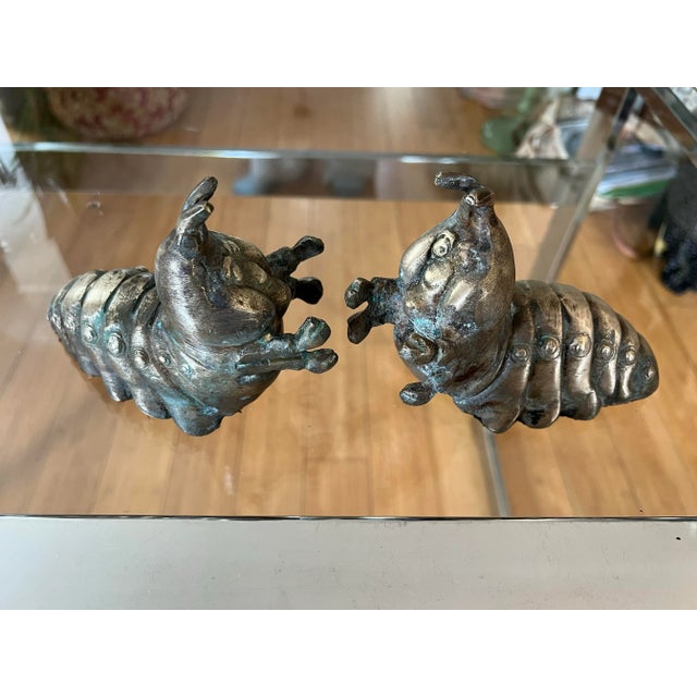 Metal Pair of 1970s Brass Caterpillar Bookends For Sale - Image 7 of 11