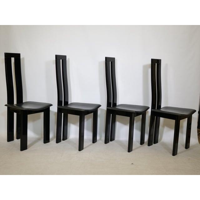 Wood Postmodern Dining Chairs in Black Lacquered Beechwood by Pietro Costantini, 1970s, Set of 4 For Sale - Image 7 of 12