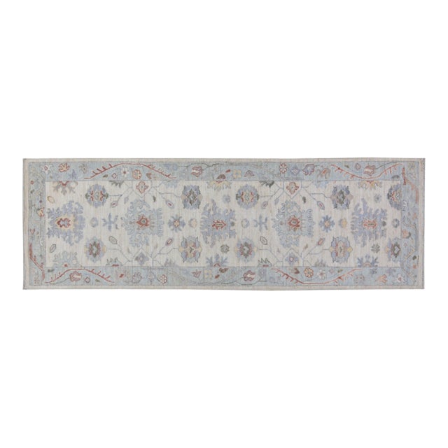 Turkish Oushak Hand Knotted Wool Rug, 3'x10' For Sale