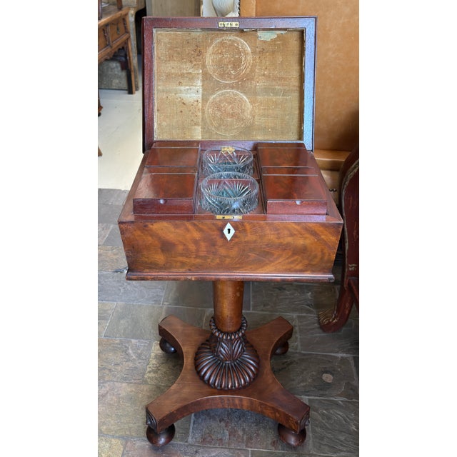 Wood Antique Regency Mahogany Tea Caddy on Stand For Sale - Image 7 of 9