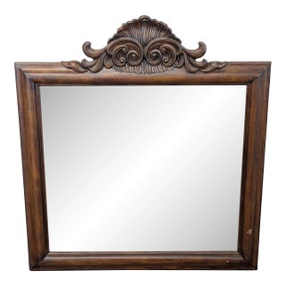 Wood Mirror With Top Carving For Sale