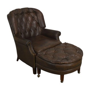 Brown Leather Tufted Regency Style Club Chair W/ Ottoman by Phillips For Sale