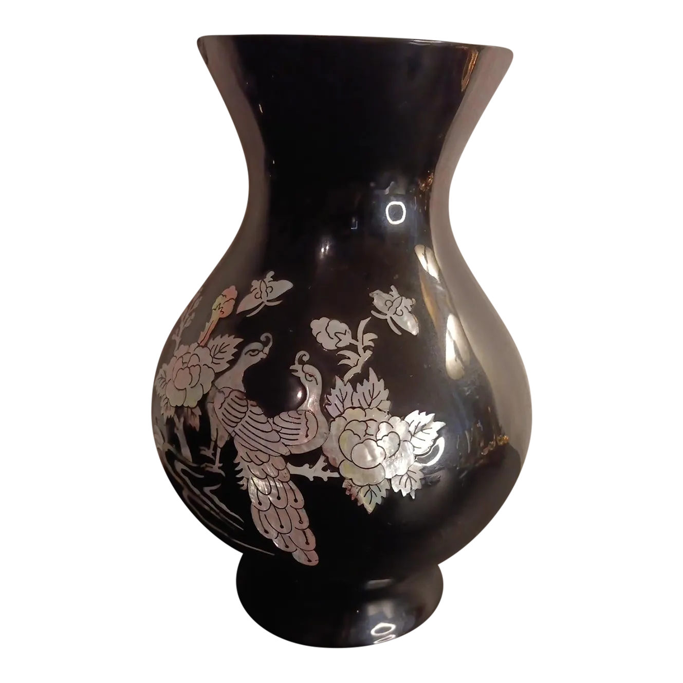 1960s Korean Lacquerware Mother of Pearl Peacock Motif Inlay