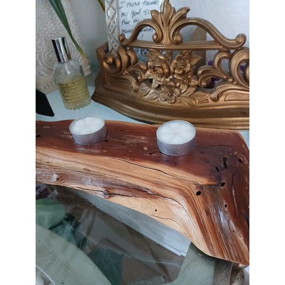 Olive Tree Wood Candle Holder 14" Tabletop Carved Rustic Natural Distressed For Sale - Image 12 of 14