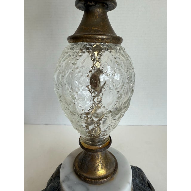 Hollywood Regency Brass & Cut Glass Ashtray Stand With Crystals and Marble Base For Sale - Image 11 of 12