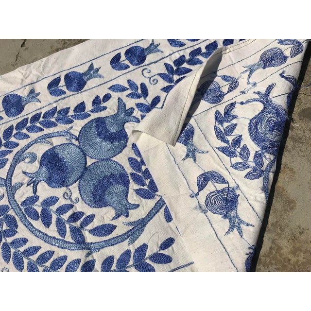 Art Deco Suzani Handmade Blue Crochet Table Runner For Sale - Image 4 of 9