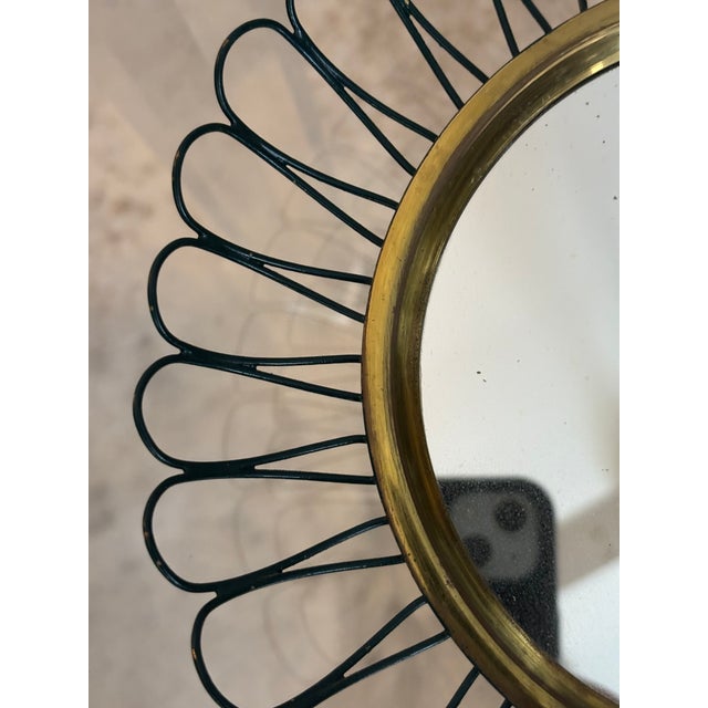 Petite Scale Modernist French Round Brass Sunburst Loop Mirror, 1950s For Sale - Image 13 of 15