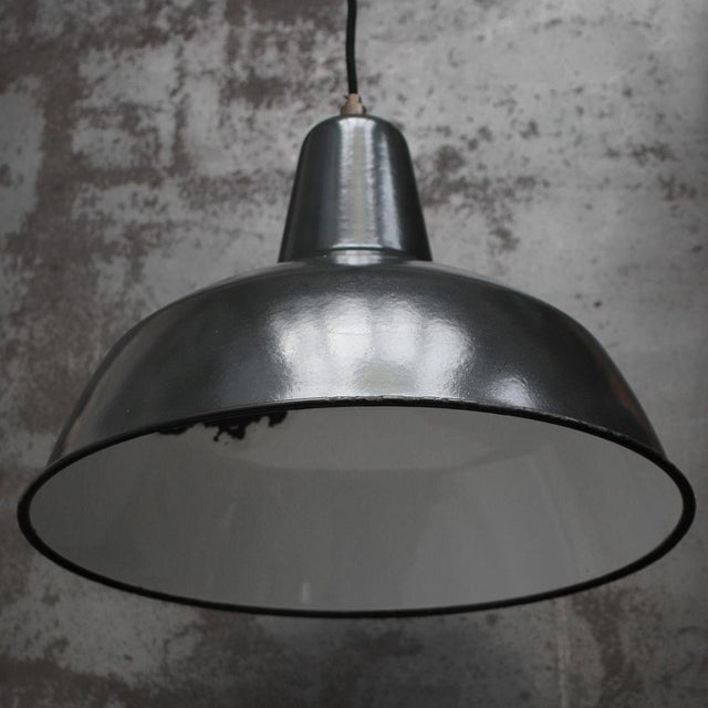 Vintage French Industrial Black Enamel Pendant Lamp For Sale - Image 4 of 5
