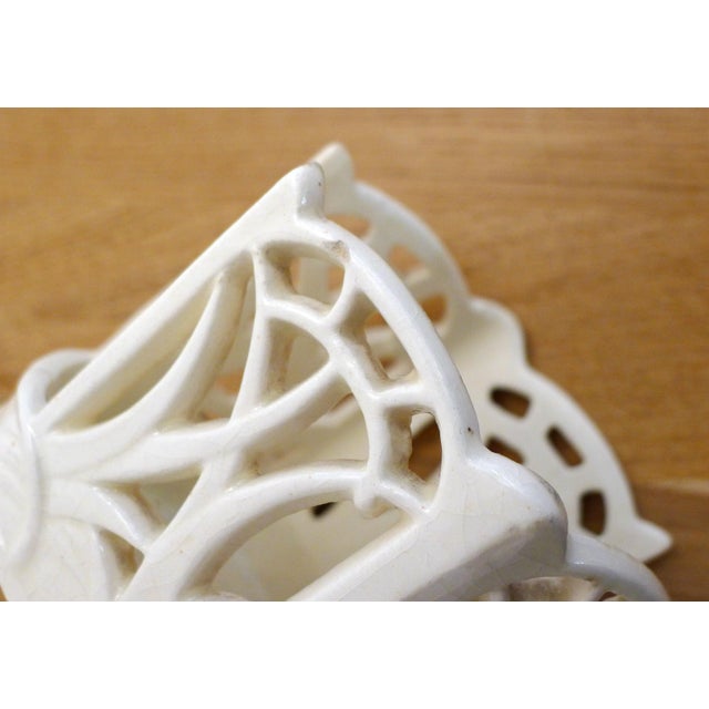 Cream Small Art Nouveau Neo-Gothic Style Openwork Pot or Letter Holder in Earthenware, Early 20th Century For Sale - Image 8 of 15