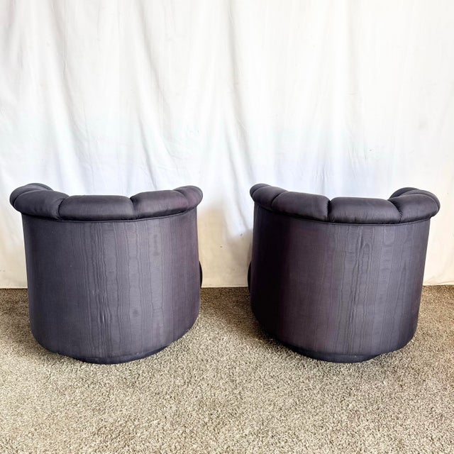 Textile Postmodern Black Clam Shells Swivel Lounge Chairs - A Pair For Sale - Image 7 of 12