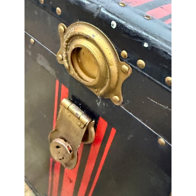 19th Century Black With Red Steamer Trunk, Antique For Sale - Image 5 of 10