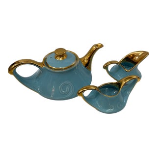 Vintage Tea Set Blue Turquoise and Gold 22k - Set of 3 For Sale