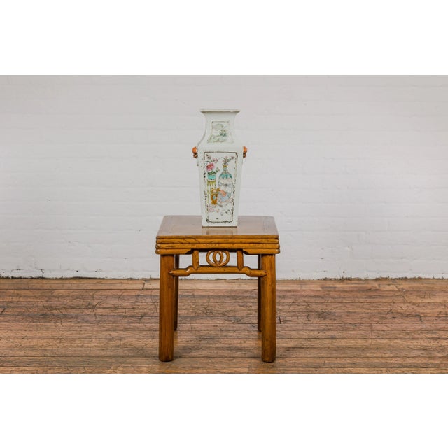 Asian Qing Dynasty White Porcelain Vase with Painted Flowers, Objects and Calligraphy For Sale - Image 3 of 12