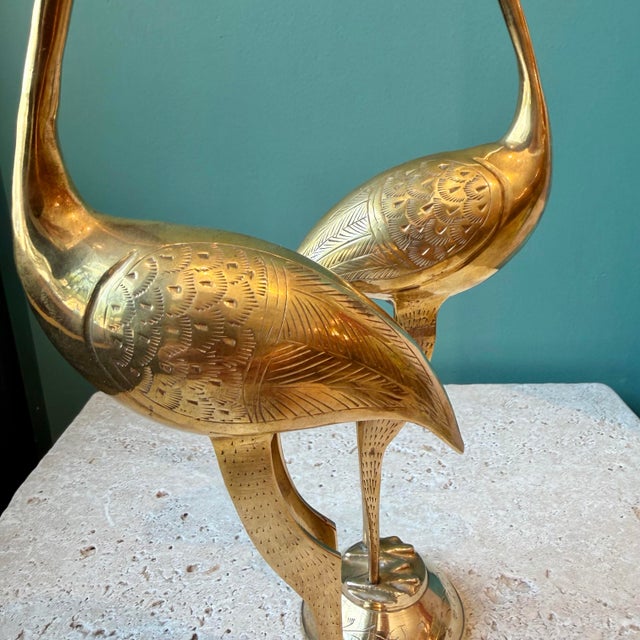 Vintage Pair of Brass Etched Crane Statues For Sale In New York - Image 6 of 7