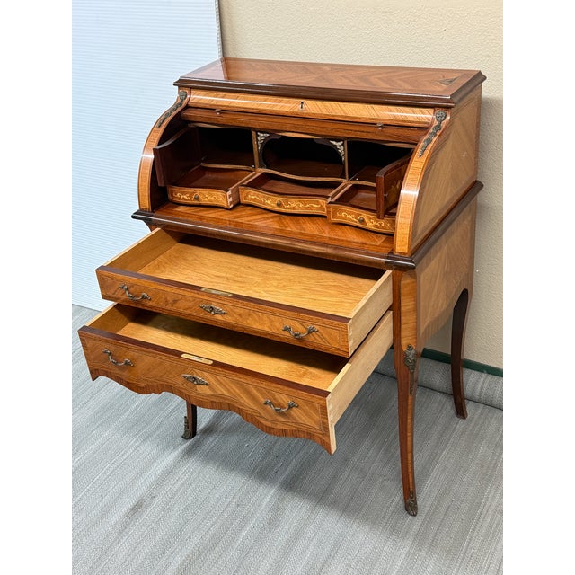 French Louis XV Style Roll Top Writing Desk For Sale - Image 3 of 12