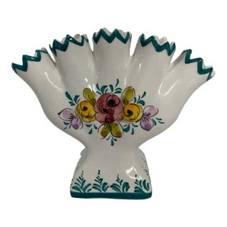 Mid 20th Century Portuguese Petite Majolica Five Finger Tulip Vase Tulipiere For Sale