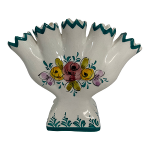 Mid 20th Century Portuguese Petite Majolica Five Finger Tulip Vase Tulipiere