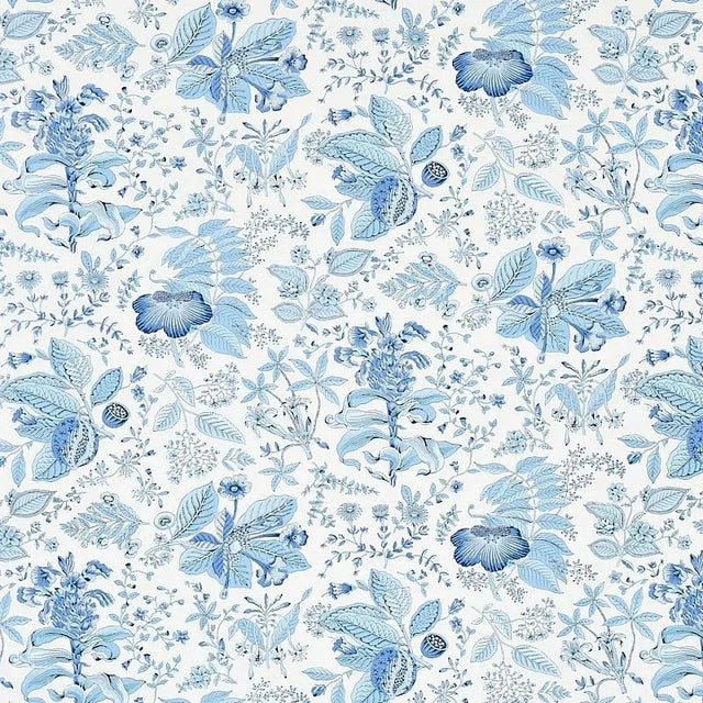 Contemporary Sample - Schumacher Pomegranate Botanical Fabric in Blue For Sale - Image 3 of 3