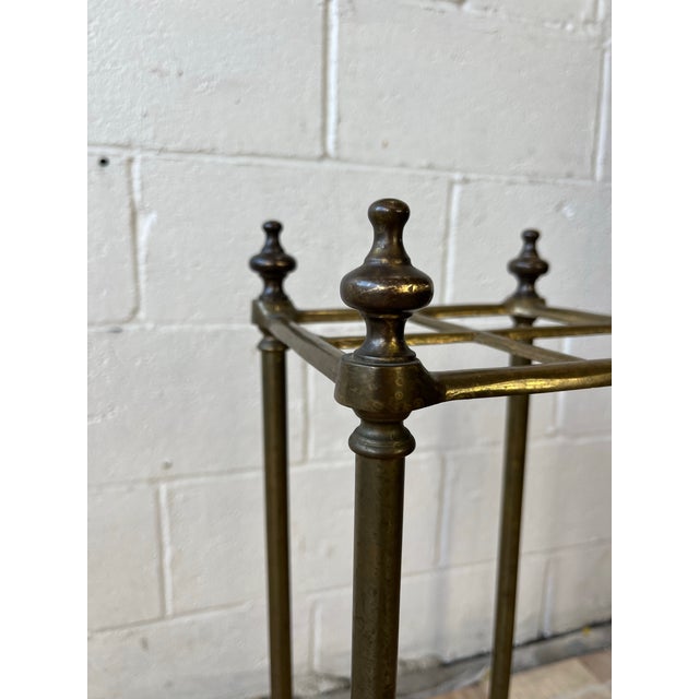 English Vintage English Brass Umbrella & Cane Stand With Urn Finials For Sale - Image 3 of 9