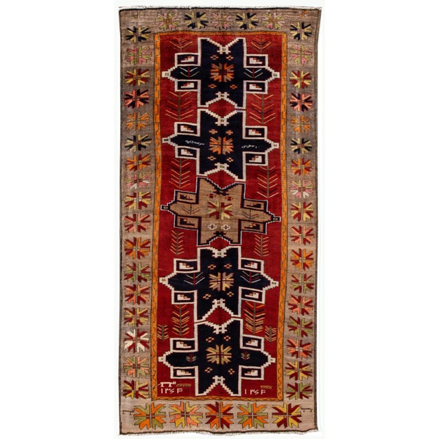 1960s Vintage Azeri Handmade Red Tribal Wool Runner For Sale - Image 9 of 9