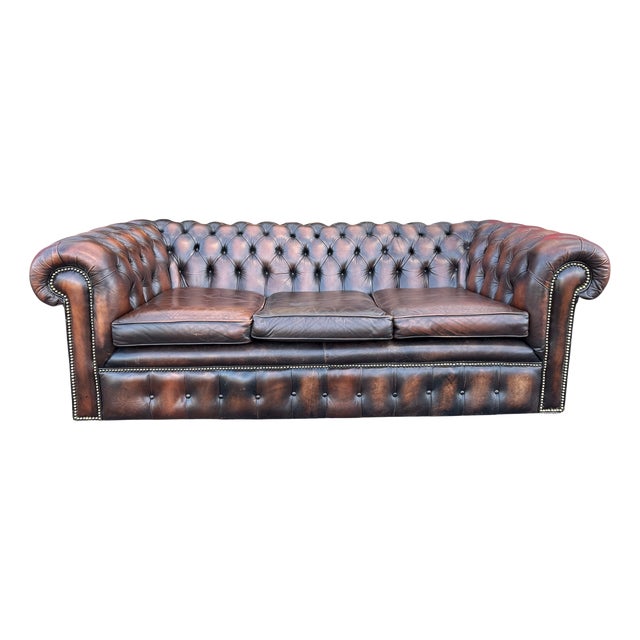 Vintage Chesterfield 3-Seater Sofa in Brown Leather, England, 1980s For Sale