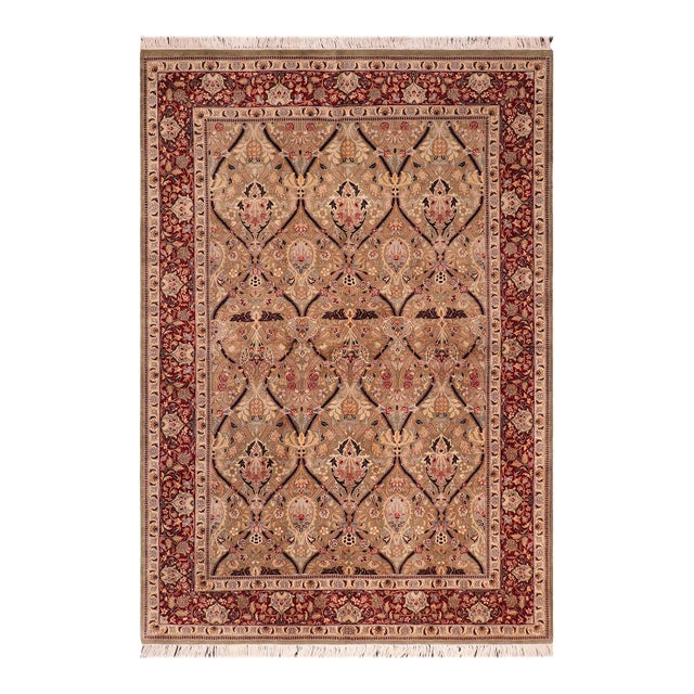 Shabby Chic 1990's Pak-Persian Green/Red Wool Rug - 6'1'' X 9'0'' For Sale