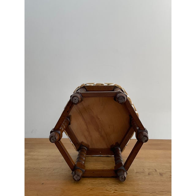 Charming Mid 20th Century Danish Spool Leg Stool in Polka Dot Velvet For Sale - Image 10 of 10