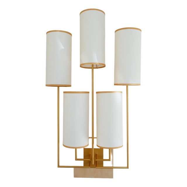 Wall Sconce Tiges5 in Patinated Gold Metal and Fabric by Aymeric Lefort For Sale