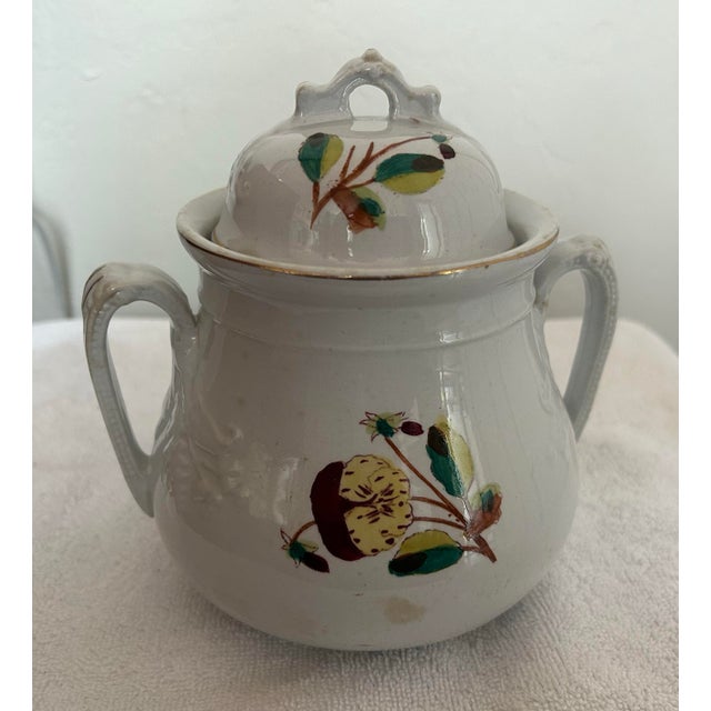 Late 19th Century Antique Hand Painted Ironstone Covered Canister, Made in England For Sale - Image 5 of 5