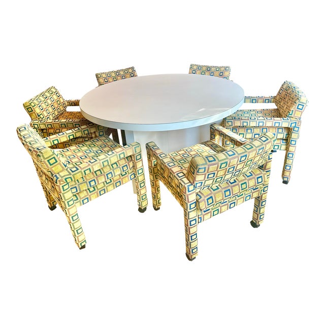 Mid 20th Century Mid Century Modern Dining Set - 6 Milo Baughman Style Parsons Chairs and a Round Table For Sale