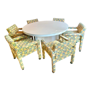 Mid 20th Century Mid Century Modern Dining Set - 6 Milo Baughman Style Parsons Chairs and a Round Table