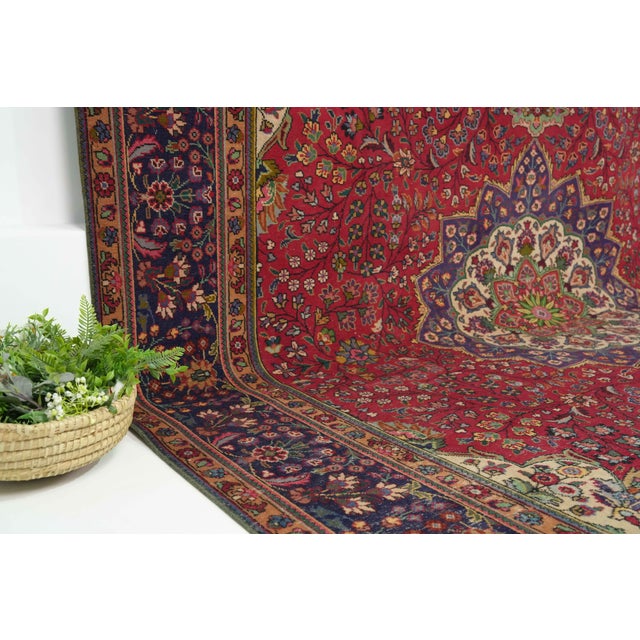 1970s Vintage Persian Handmade Wool 9x12 Red Area Rug For Sale - Image 9 of 11