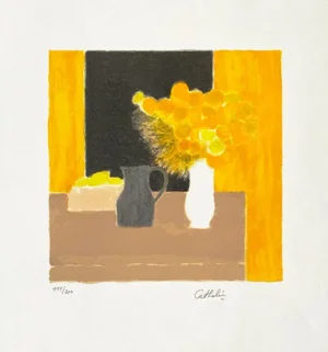 1990 Bernard Cathelin Nature Morte Jaune Et Noire Lithograph