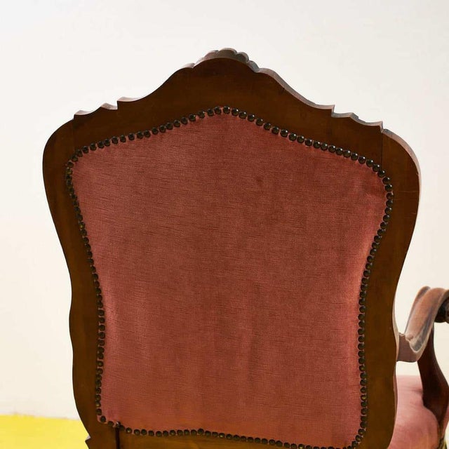Brown Vintage Wooden and Velvet Armchairs, Set of 2 For Sale - Image 8 of 9