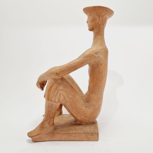 Terracotta sculpture, a 1964 work by Árpád Somogyi. A block-like, closed composition radiating calmness, making it a...