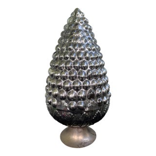 Vintage Mercury Glass Pine Cone With Oxidized Metal Base – 14” For Sale