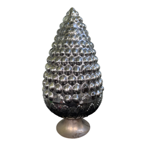 Vintage Mercury Glass Pine Cone With Oxidized Metal Base – 14”