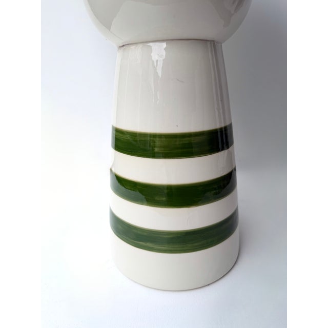 Contemporary Pair of Green and White Ceramic Stripe Side Tables. Italy For Sale - Image 12 of 12