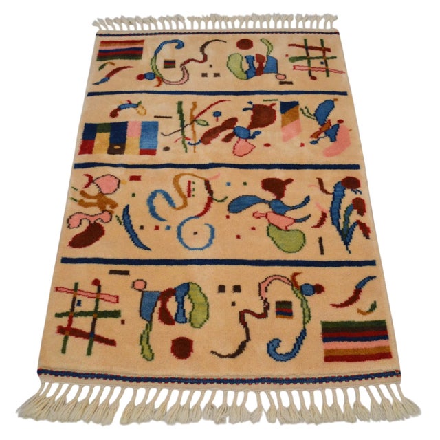 Kandinsky - Four Parts - Inspired Hand Knotted Area Rug Small Rug 2′7″ × 4′2″ For Sale - Image 6 of 18