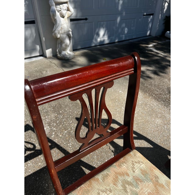 Antique Harp Lyre Back Wooden Dining Chairs- Set of 4 For Sale - Image 4 of 14