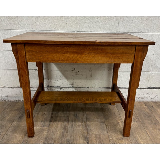 Antique Oak Craft by Ramsey Alton Stickley Mission Style Desk Library Table For Sale - Image 12 of 14