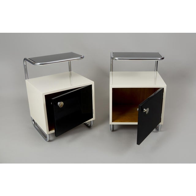 Bauhaus Czech Bauhaus Bedside Tables in Chrome-Plated Steel, 1940s, Set of 2 For Sale - Image 3 of 6