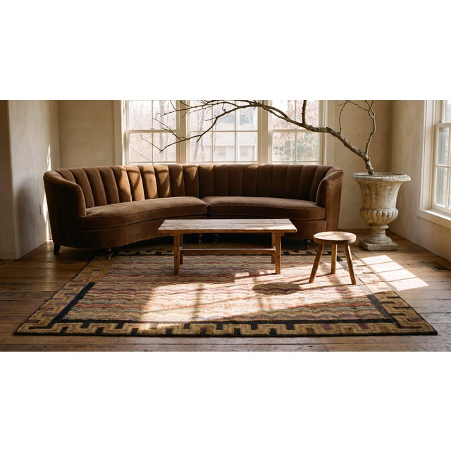 1890s Multicolor Geoemtric Antique American Hooked Rug 4'2"x4'10" Woven Wool Carpet For Sale - Image 14 of 15