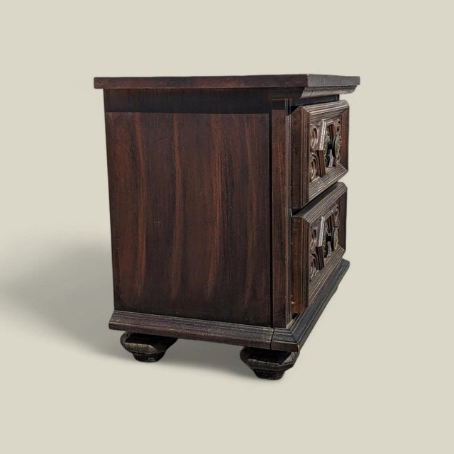 Gothic Vintage Spanish Gothic Revival Nightstand Ornate Carved Wood End Table, 1970s For Sale - Image 3 of 10