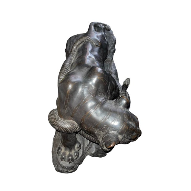 Metal Genryusai Seiya Bronze Tiger and Snake Sculpture, Meiji Period, Japan, Late 19th For Sale - Image 7 of 8