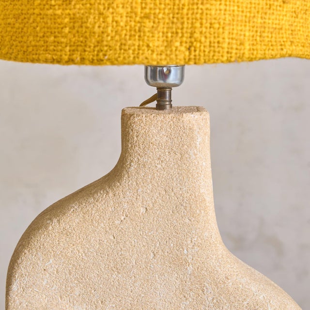 French Abstract Limestone Table Lamp with Yellow Shade by Albert Tormus, 1960s For Sale - Image 12 of 12